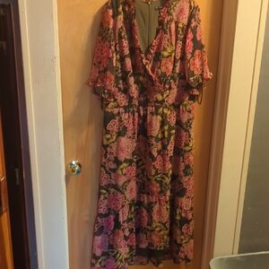 Maggy London Pink and Orange Wrap Maxi Dress